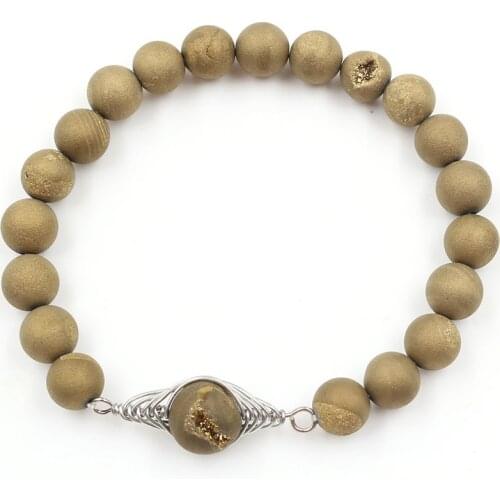 FYSL Silver Plated Many Colors Irregular Shape Agates Bracelet for Gift Black Lava Stone Jewelry