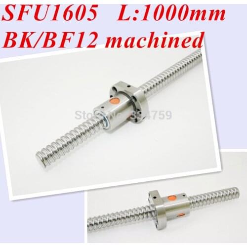 Hot Sale 16mm 1605 Ball Screw Rolled ballscrew 1pc SFU1605 L 1000mm with 1pc 1605 ballnut CNC part BK/BF12 end machined