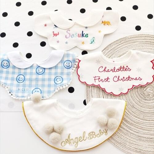 Newborn Baby Embroidered Cotton Bibs Infant Boys And Girls Handsome Anti-Spitting Milk Children Princess Bib Korean Style New