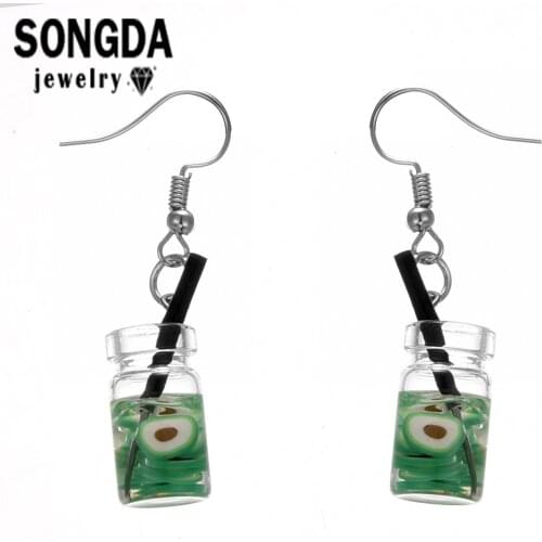 SONGDA Colorful Summer Fruit Juice Series Earrings Simulation Transparent Glass Cup Design Style Ladies Creative Jewelry Earring