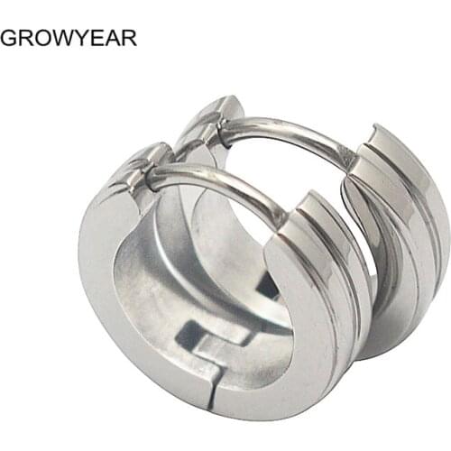 Striped Round Stainless Steel Hoop Earrings Silver Color Men Fashion Jewelry Wholesale