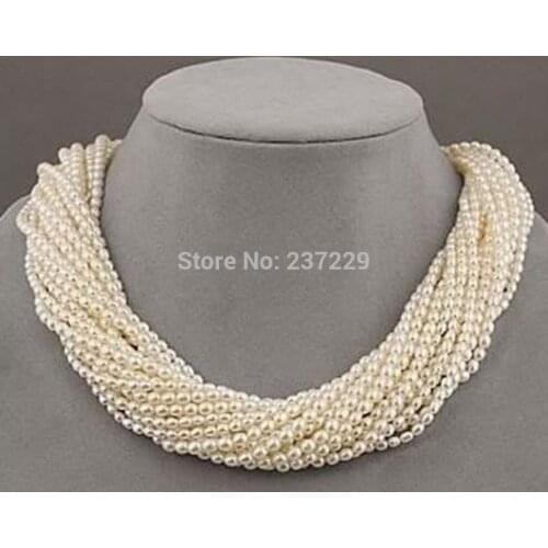Hot sell ->@@ Wholesale price S^^^^^10 strands Very beautiful AAA+++ south sea white seed pearl twisted necklace 18" -Top qualit