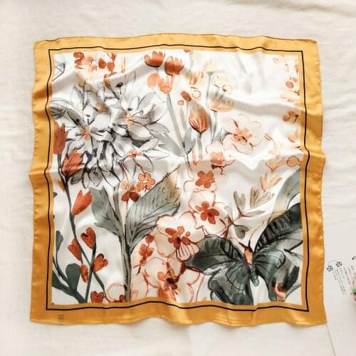 70*70 Flowers Small Silk Scarf Hair Band Decorative Neckerchief Tie Bag Multi-Function Spring Autumn Scarf women