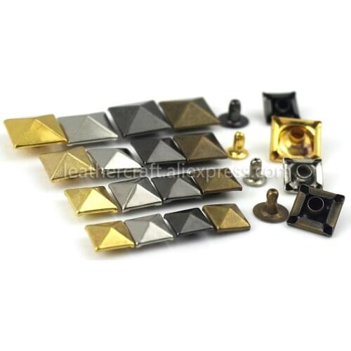 100sets Metal Pyramid Cap Rivets Studs Square Rivet for Leather Craft Bag Belt Clothing Garment Shoes Pet Collar Decor Accessory