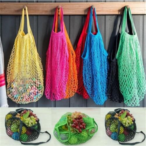 Simple Style Reusable String Shopping Fruit Grocery Bag Shopper Tote Mesh Net Woven Cotton Bag Mesh Woven Net Bag