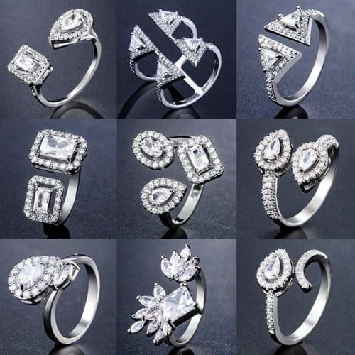 Fashion Water Drop AAA Cubic Zirconia Bride Jewelry Square Stones Ring shinning Womens Full Finger CRP2010E