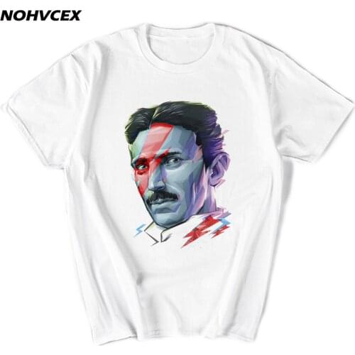 Men T-Shirt Short Sleeve Casual Nikola Tesla Printed Tee Hipster Basic Tops