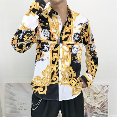 Men Shirt Long Sleeve Vintage Gold Baroque Designer Shirts Men Dress Streetwear Camisa Feminina 2020