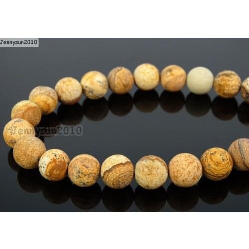 Natural Matte Picture Jas-per 10mm Frosted Gems stones Round Ball Loose Spacer Beads 15'' 5 Strands/ Pack