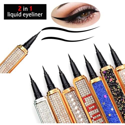 New Magic Black Quick-Drying Eyeliner Self-Adhesive No Glue Non-Magnetic Diamond Glitter Eyelashes Eyeliner Pencil Waterproof