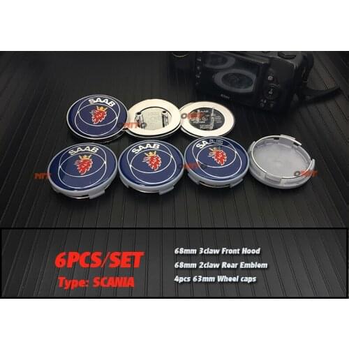 New 6pcs 68mm bonnet /trunk 60mm stickers for Saab 62/ 63mm Wheel Center Hub Cap wheel Badge covers 2.36" Tire Accessorie