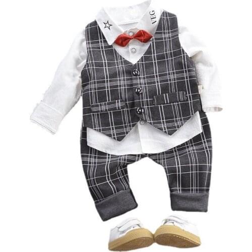 New Spring Autumn Baby Boys Clothes Suit Fashion Children Plaid Vest Shirt Pants 3Pcs/Sets Toddler Casual Costume Kids Clothing