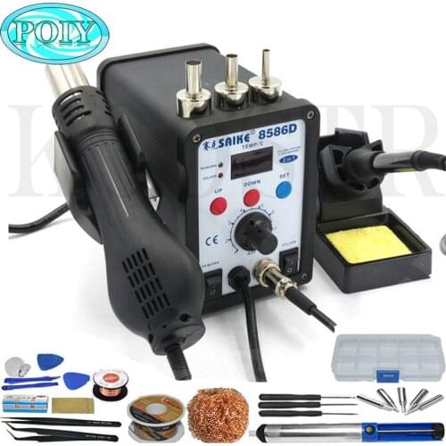 Genuine Digital Display 2 in 1 220V SAIKE 8586D hot air gun soldering station+solder Iron with many free gifts