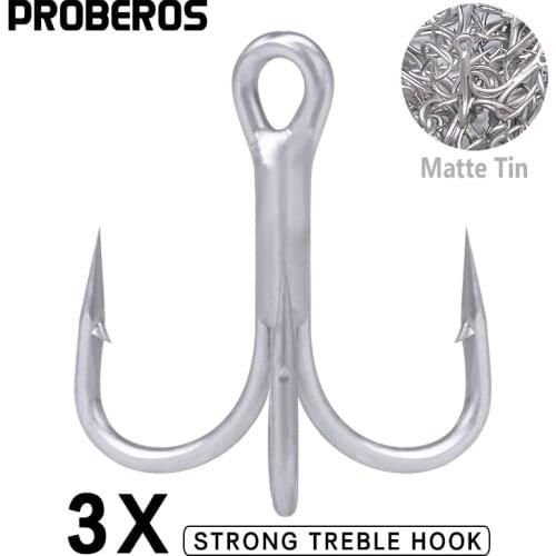 PROBEROS 10pcs/lot Saltwater Fishing Hook Matte Tin Treble Hook 2/0#-1/0#-1#-2#-4#-6#-8# High-Carbon Steel High Strength 3X Hook