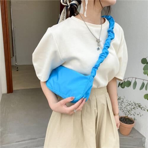 Simple Womens Cheap Underarm Bag Ladies Nylon Shoulder Crossbody Bags Female Fashion Flap Handbags Pleated Strap Clutch Purses