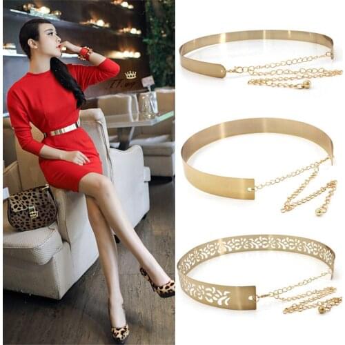 Fashion Western Vintage Belt Sequined Metal Belt For Women Ladies Mirror Decoration Dress Belt Wild Gold Dress Chain Belts