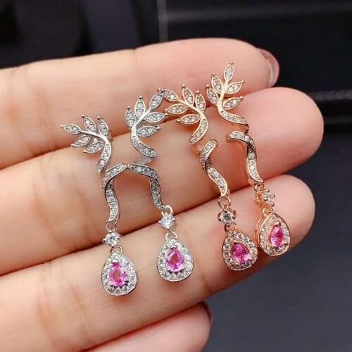Natural Sri Lanka Ceylon Pink Sapphire Earrings Romantic Gift Fine Jewelry 3x4mm