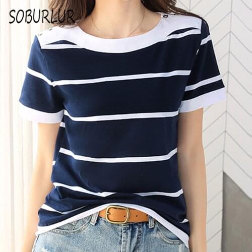 Женские полосатые футболки SOBURLUR China At AliExpress