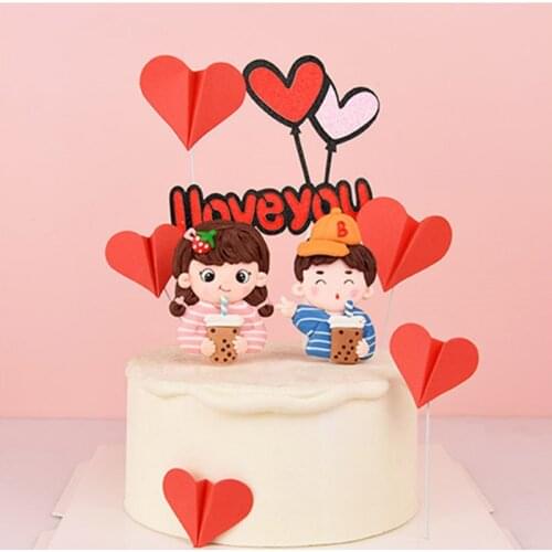 520 Sweet Valentines Day Birthday CakeToppers Decoration Ornaments Plug-in Wedding Anniversary Couple Confession Baking Props