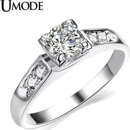 UMODE Top High Quality Sparkling White Gold Color 0.5ct Cubic Zirconia Aneis Feminino 4 Prongs Wedding Rings for Women JR0006B