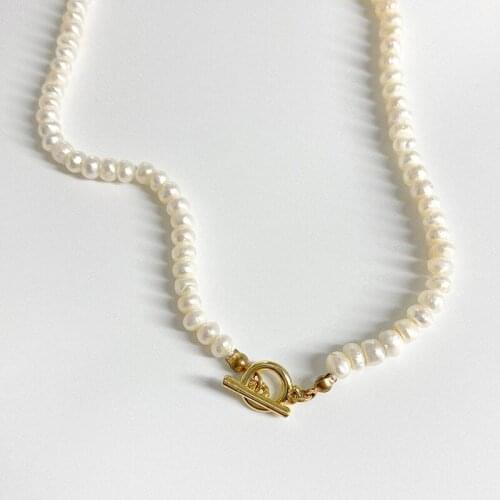 Minar Vintage Natural Freshwater Pearl Necklaces for Women Lady Gold Color Toggle Clasp Circle Choker Necklace Wedding Jewelry