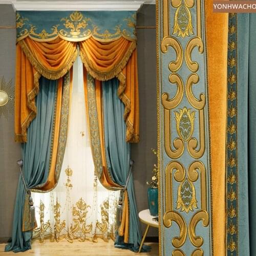 Custom curtains American luxury retro palace high-class velvet blue thick cloth blackout curtain valance tulle panel C327