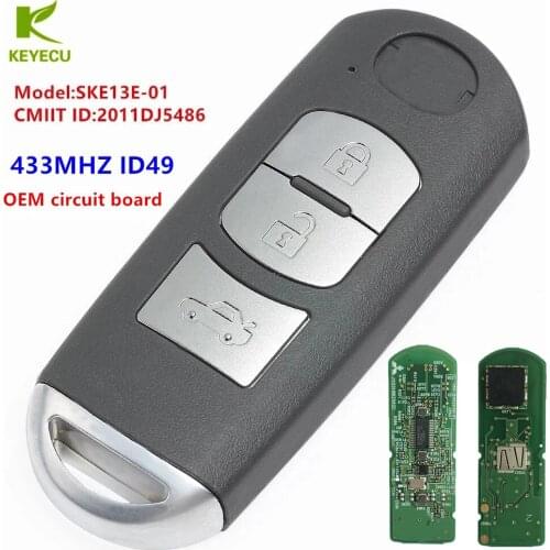 KEYECU Replacement Remote Key Fob OEM board 3 Button 433MHz ID49 for Mazda 3 6 2014 2015 2016 2017 SKE13E-01 +Uncut Blade