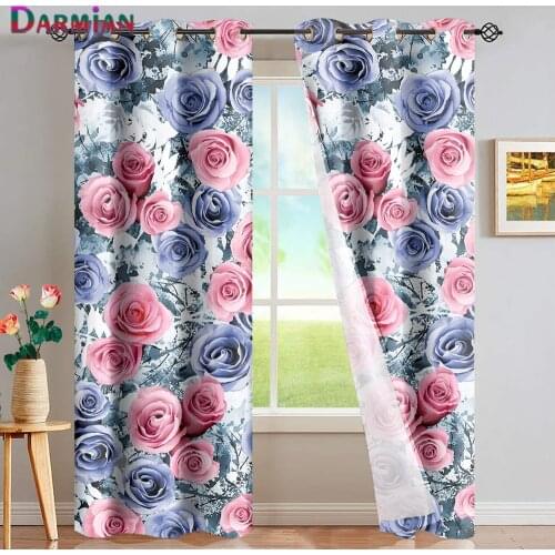 DARMIAN 3D Pink Rose Flower Pattern Blackout Curtain Home Living Room Bedroom Modern Decor Privacy Protect Full Shading Drapes