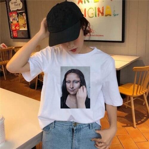2021 Women T Shirts Oversize T-Shirt MONA LISA Print Summer Short Shirt Korean Fashion T-Shirts Streetwear Aesthetic White Tees