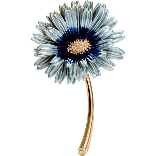 Blucome Vintage Blue Daisy Brooches Enamel Plant Corsage for Women Girls Suit Collar Clip Pins Wedding Accessories Jewelry Gift