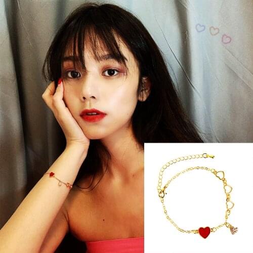 Simple Love Bracelet Female Rose Gold Wild Red Heart Lucky Student Girlfriends Sisters Bracelet Jewelry Anniversary Gift
