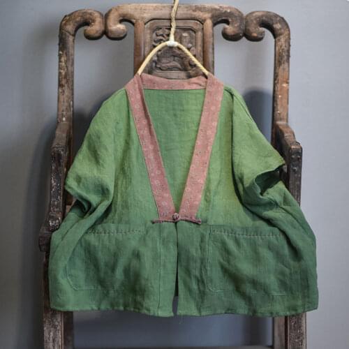 Johnature 2020 Autumn New V-neck Patchwork Single Button Cotton Linen Cardigan Vests Loose Leisure All-match 8 Color Women Vest