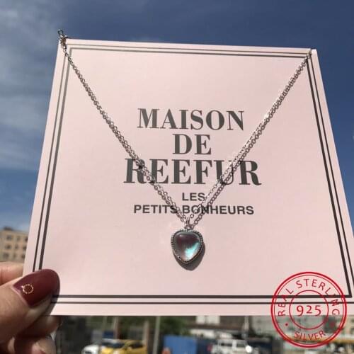 2019 New Heart Moonstone Necklaces & Pendants For Women Fashion 925 Sterling Silver Jewelry Clavicular Chain