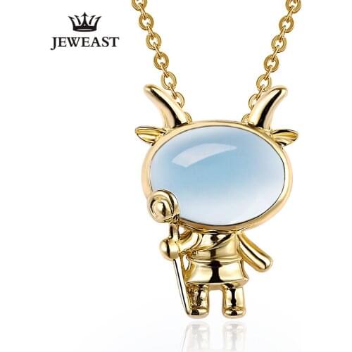 ZNZOZB Capricorn Natural topaz 9K Pure Gold Pendant Real AU 750 Solid Gold Upscale Trendy Party Fine Jewelry Hot Sell New 2020