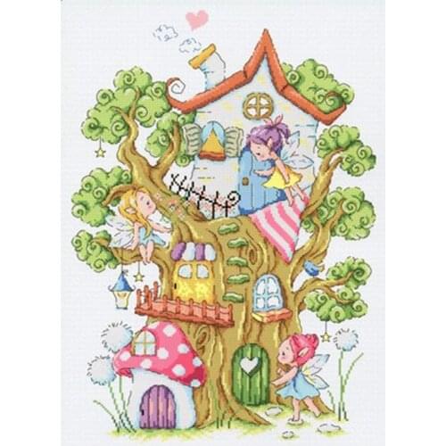 Gold Collection Lovely Counted Cross Stitch Kit Tree House Elf Tree Little Girls Fairy Fairy Tale World SO-G156