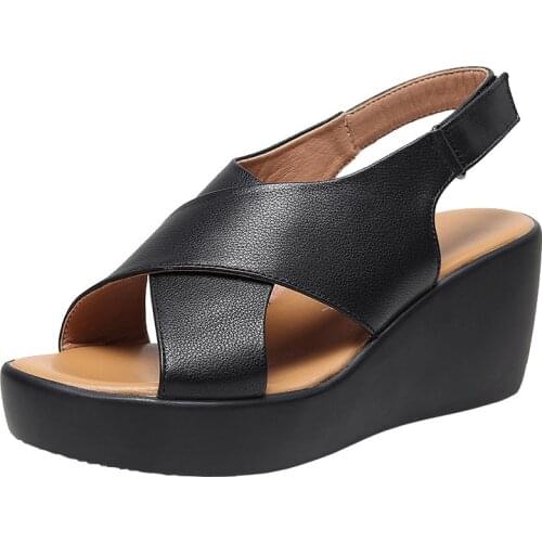 ZXRYXGS 2021 Summer Open Toe Sandals Soft Genuine Leather Shoes Woman Platform Wedges Heel Shoe Heighten Sandals Black Brown