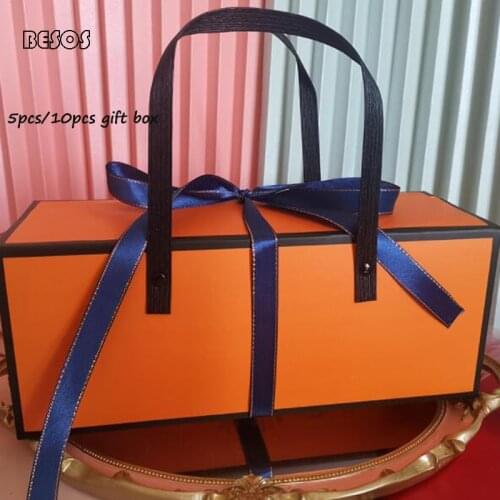10pcs Wholesale Large Orange Folding Gift Box Party Activities Wedding Candy Biscuit Jewelry Packaging Decoration Gift Box