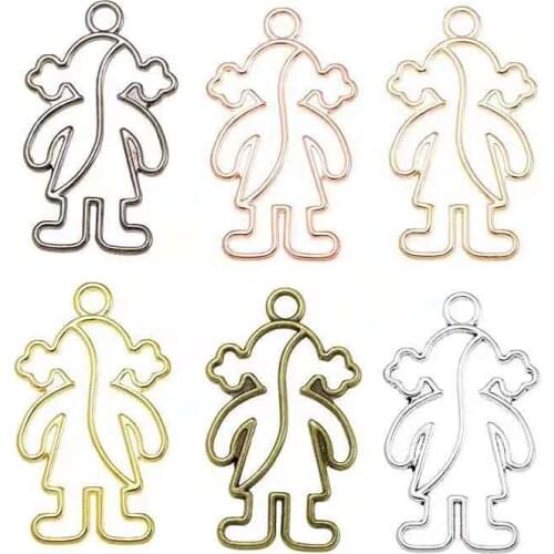 10pcs/lot Alloy Charms 6 Colors Plated Alloy Hollow Girl Charm Pendant Handmade Hanging Crafts 32x19mm