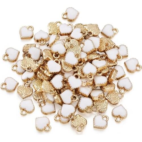 100pcs Alloy Enamel Heart Charms For jewelry making DIY Bracelet Necklace Decor Crafts Accessories 8x7.5x2.5mm, Hole: 1.5mm