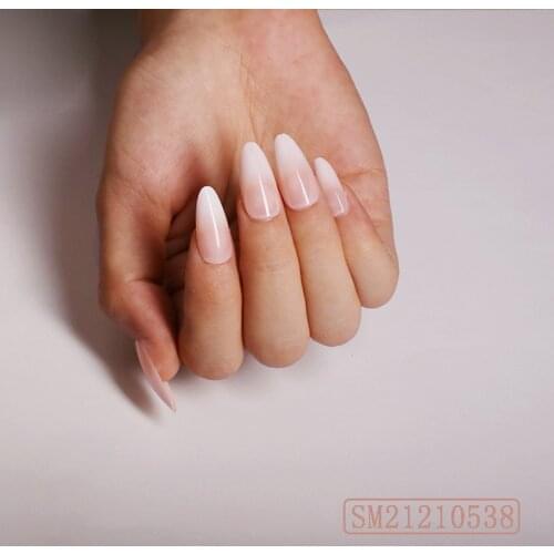 24Pcs/Set Round Head Tips False Nails Long Paragraph French Nude Gradient Full Cover Fake Nails Beauty Nail Art Tools With Glue