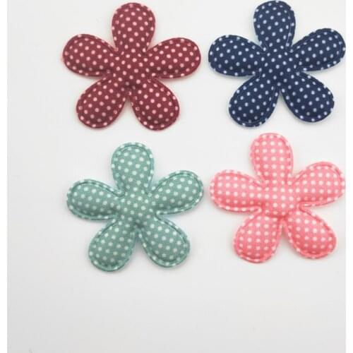 50Pcs/LOT 4CM Padded Flower Appliques For Childrens Crafts Headwear Accessories DIY Hair Clips Decoration Wholesale