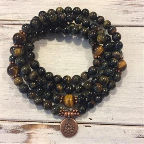 6mm tigers-eye Gemstone 108 Beads Mala Bracelet spirituality Lucky Bless Wrist fengshui Healing yoga cuff Chakas