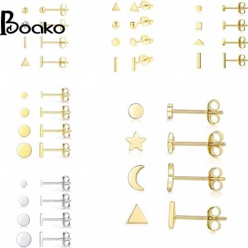 BOAKO Triangle Star 4Pcs/Set 925 Sterling Silver Earrings For Women Stud Earrings Jewelry Ear Piercing Mom Gift 2021 Trend