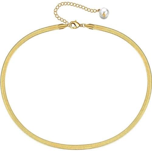 Stainless Steel Minimalist Flat Snake Chain Necklaces for Women Men Hip Hop Simple Multirow Herringbone Choker Necklace Jewelry