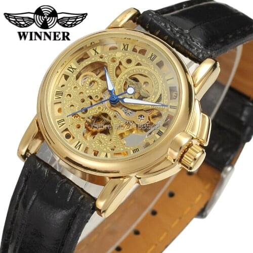 Winner Womens Watch Newest Design Automatic Mechanical Lady Top Quality Factory Shop Brand Wristwatch Color Gold WRL8011M3G4