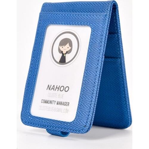 Nahoo PU Leather ID Badge Case Clear And Color Border Lanyard Holes Bank Credit Card Holders ID Badge Holders Accessories