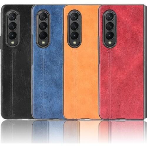 For Samsung Galaxy Z Fold 3 Case Luxury Calfskin PU Leather lines Back Cover Shockproof Case For Samsung Z Fold 3 Phone Case