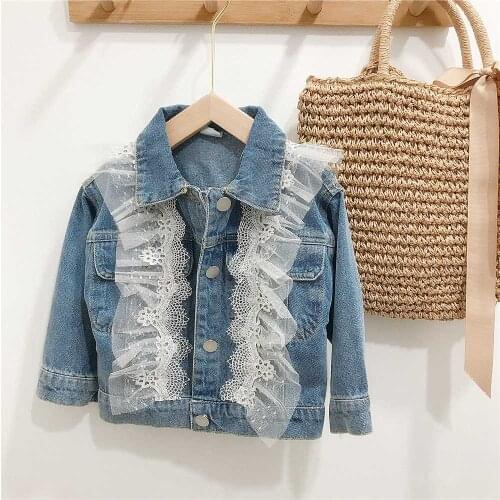 Spring Autumn Children Clothes Girls Princess Jeans Coat Kids Children Lace Ruffle Washed Denim Jackets Outwear Cardigan Tops