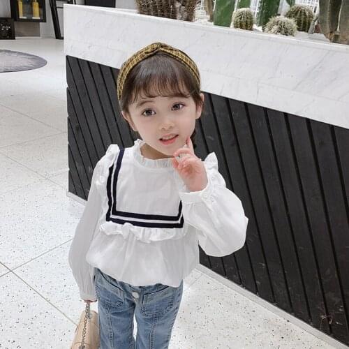 Childrens Clothing Girls' Top Autumn 2021 New Cute Simple Solid Color Childrens Stripe Shirt Loose Casual Long Sleeve T-shirt