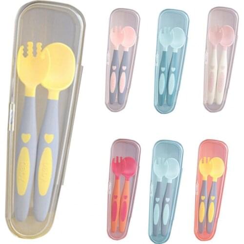 1 Set Kids Dinnerware BPA Free Bendable Design Food Grade PP Baby Feeding Auxiliary Spoon Fork Toddler Supplies Children Dishes